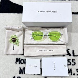 Alessandra Rich Linda Farrow Heart White Chain Pale Green Rectangular Sunglasses